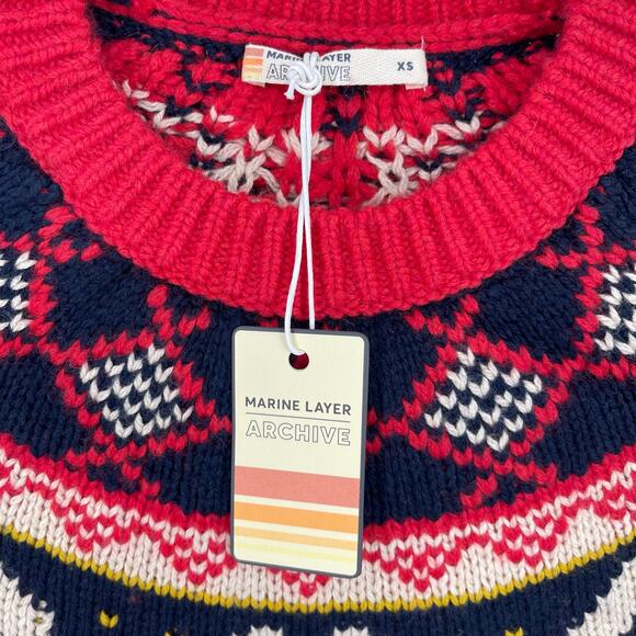Marine Layer Archive Alpine Red Fair Isle Sweater XS NWT Wool Alpaca Blend - Picture 5 of 6